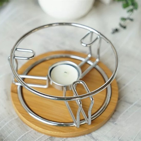 Metal Teapot Warmer with Wooden Base